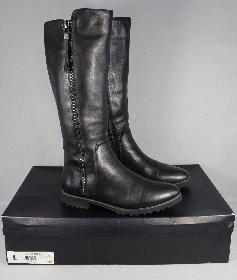 Naturalizer Black Leather Riding Boots Women's 9 Side Knee High Zip Comfort